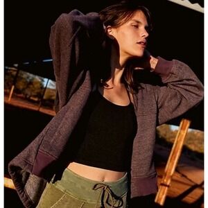 Free People FP Movement Kuta Hoodie Sweatshirt Zip Front Purple Med Split Hi Low